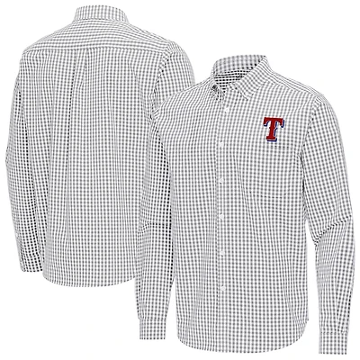 Men's Antigua Gray Texas Rangers Ellis Woven Tri-Blend Button-Down Shirt