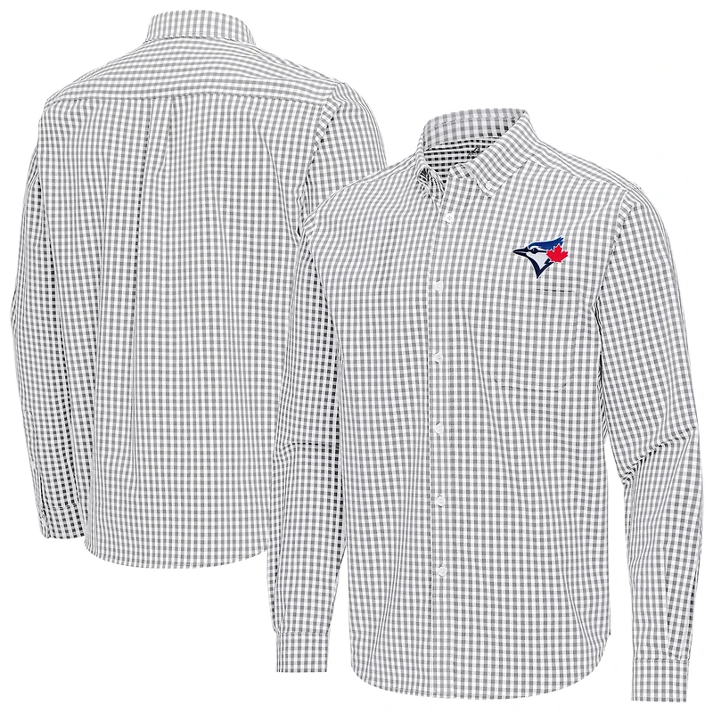 Men's Antigua Gray Toronto Blue Jays Ellis Woven Tri-Blend Button-Down Shirt