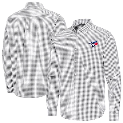 Men's Antigua Gray Toronto Blue Jays Ellis Woven Tri-Blend Button-Down Shirt