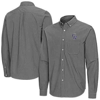 Men's Antigua Black Colorado Rockies Porter Woven Long Sleeve Button-Down Shirt