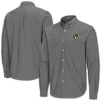 Men's Antigua Black Milwaukee Brewers Porter Woven Long Sleeve Button-Down Shirt