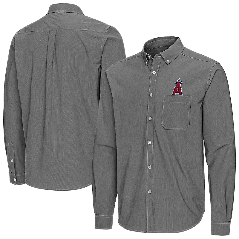 Men's Antigua Black Los Angeles Angels Porter Woven Long Sleeve Button-Down Shirt