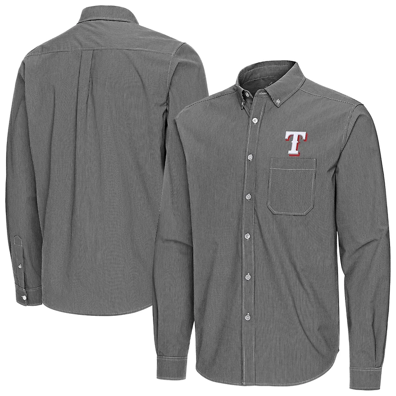 Men's Antigua Black Texas Rangers Porter Woven Long Sleeve Button-Down Shirt
