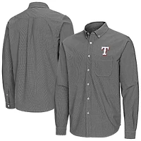 Men's Antigua Black Texas Rangers Porter Woven Long Sleeve Button-Down Shirt