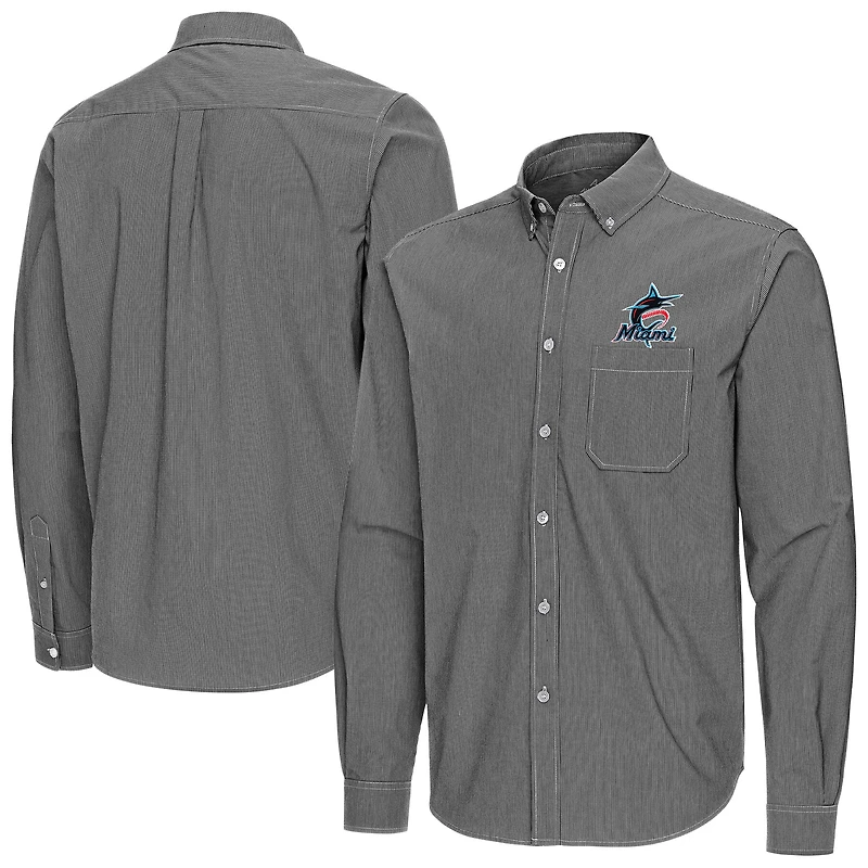 Men's Antigua Black Miami Marlins Porter Woven Long Sleeve Button-Down Shirt