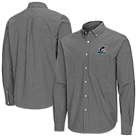 Men's Antigua Black Miami Marlins Porter Woven Long Sleeve Button-Down Shirt