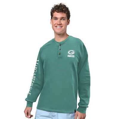 Men's Margaritaville Green Bay Packers Five O'Clock Henley Long Sleeve T-Shirt
