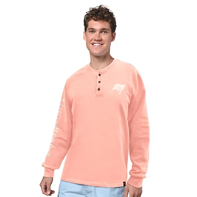 Men's Margaritaville Coral Tampa Bay Buccaneers Five O'Clock Henley Long Sleeve T-Shirt