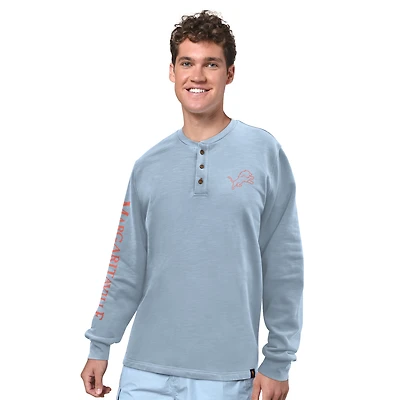 Men's Margaritaville Light Blue Detroit Lions Five O'Clock Henley Long Sleeve T-Shirt