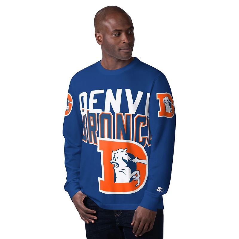 Men's Starter Navy Denver Broncos Extreme Clutch Hit Vintage Logo Long Sleeve T-Shirt