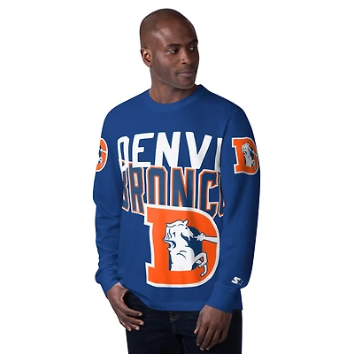 Men's Starter Navy Denver Broncos Extreme Clutch Hit Vintage Logo Long Sleeve T-Shirt