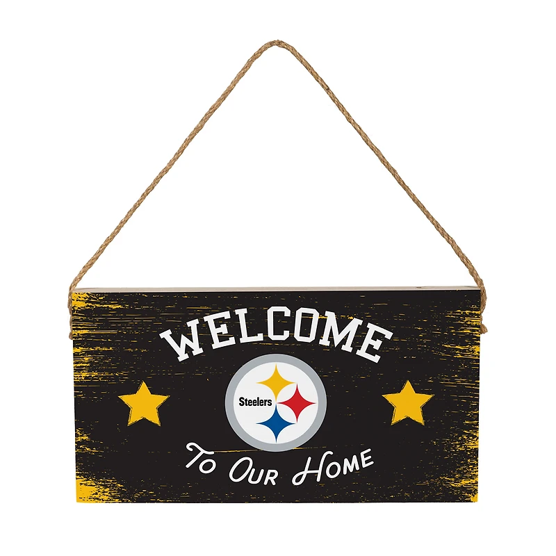 Pittsburgh Steelers 6" x 11" Welcome Home Wood Wall Sign with Rope Hanger