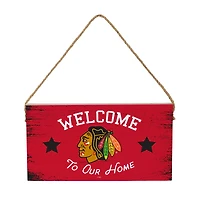 Chicago Blackhawks 6" x 11" Welcome Home Wood Wall Sign with Rope Hanger