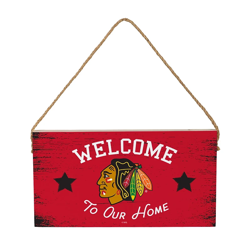 Chicago Blackhawks 6" x 11" Welcome Home Wood Wall Sign with Rope Hanger