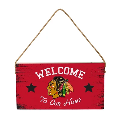 Chicago Blackhawks 6" x 11" Welcome Home Wood Wall Sign with Rope Hanger