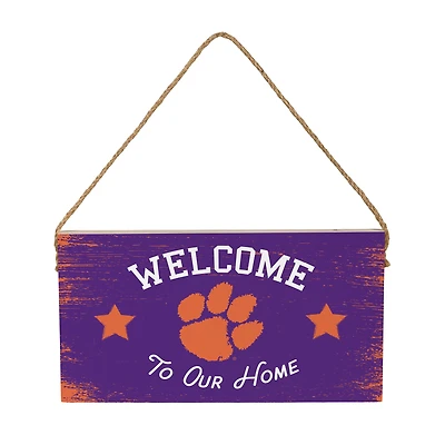 Clemson Tigers 6" x 11" Welcome Home Wood Wall Sign with Rope Hanger