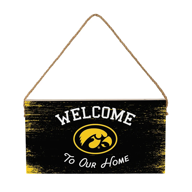Iowa Hawkeyes 6" x 11" Welcome Home Wood Wall Sign with Rope Hanger