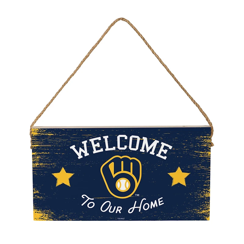 Milwaukee Brewers 6" x 11" Welcome Home Wood Wall Sign with Rope Hanger