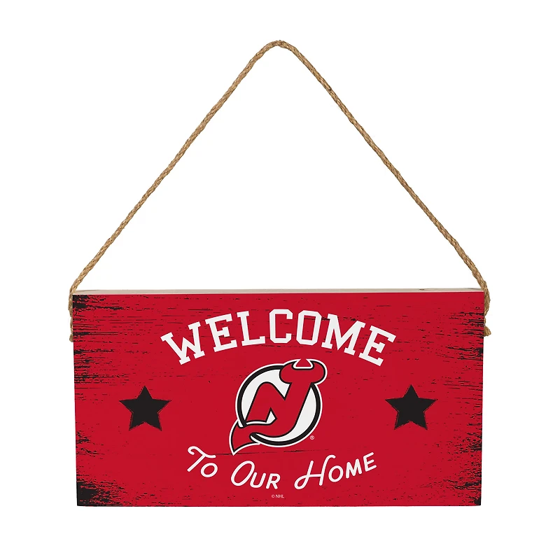 New Jersey Devils 6" x 11" Welcome Home Wood Wall Sign with Rope Hanger