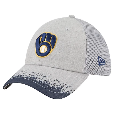 Men's New Era Gray Milwaukee Brewers Visor Paint Splatter 39THIRTY Flex Hat