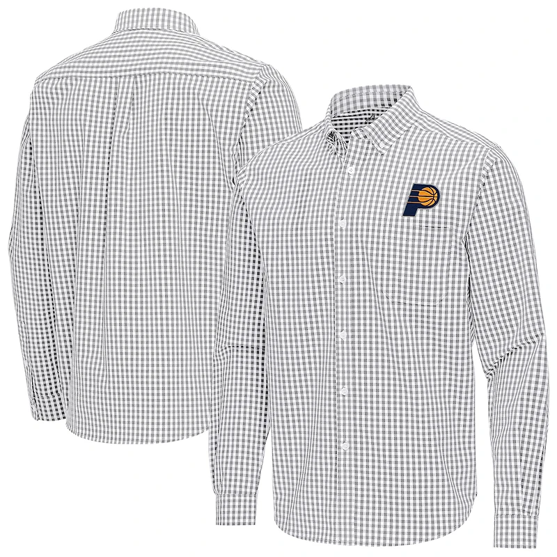 Men's Antigua Gray Indiana Pacers Ellis Woven Tri-Blend Button-Down Shirt