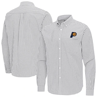 Men's Antigua Gray Indiana Pacers Ellis Woven Tri-Blend Button-Down Shirt