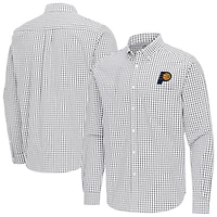 Men's Antigua Gray Indiana Pacers Ellis Woven Tri-Blend Button-Down Shirt