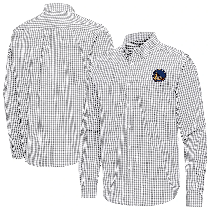 Men's Antigua Gray Golden State Warriors Ellis Woven Tri-Blend Button-Down Shirt