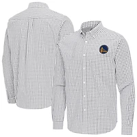 Men's Antigua Gray Golden State Warriors Ellis Woven Tri-Blend Button-Down Shirt