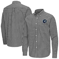 Men's Antigua Black Minnesota Timberwolves Ellis Woven Tri-Blend Button-Down Shirt