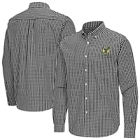 Men's Antigua Black Milwaukee Bucks Ellis Woven Tri-Blend Button-Down Shirt