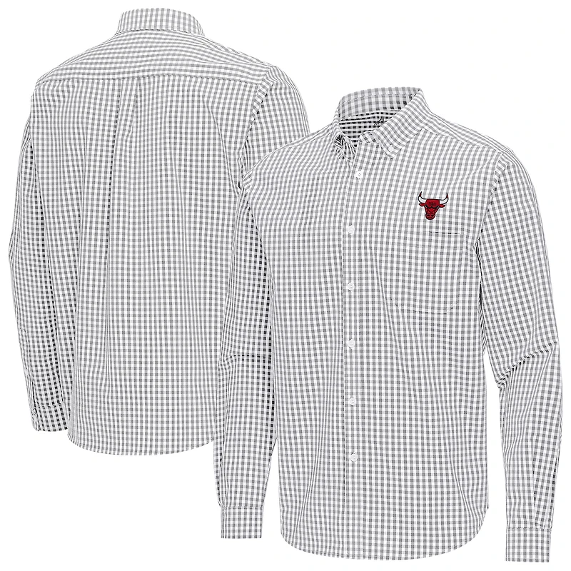 Men's Antigua Gray Chicago Bulls Ellis Woven Tri-Blend Button-Down Shirt