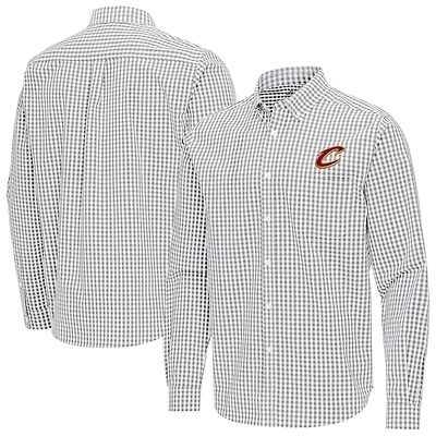 Men's Antigua Gray Cleveland Cavaliers Ellis Woven Tri-Blend Button-Down Shirt
