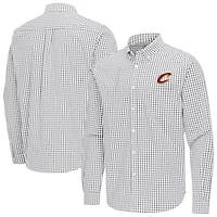 Men's Antigua Gray Cleveland Cavaliers Ellis Woven Tri-Blend Button-Down Shirt