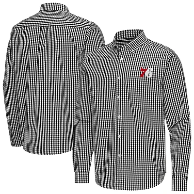 Men's Antigua Black Philadelphia 76ers Ellis Woven Tri-Blend Button-Down Shirt