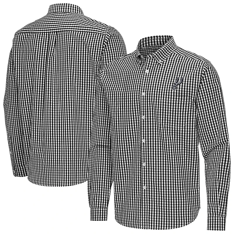 Men's Antigua Black San Antonio Spurs Ellis Woven Tri-Blend Button-Down Shirt