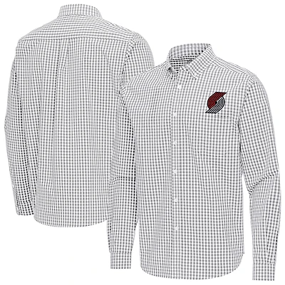 Men's Antigua Gray Portland Trail Blazers Ellis Woven Tri-Blend Button-Down Shirt