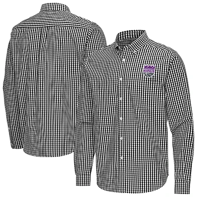 Men's Antigua Black Sacramento Kings Ellis Woven Tri-Blend Button-Down Shirt