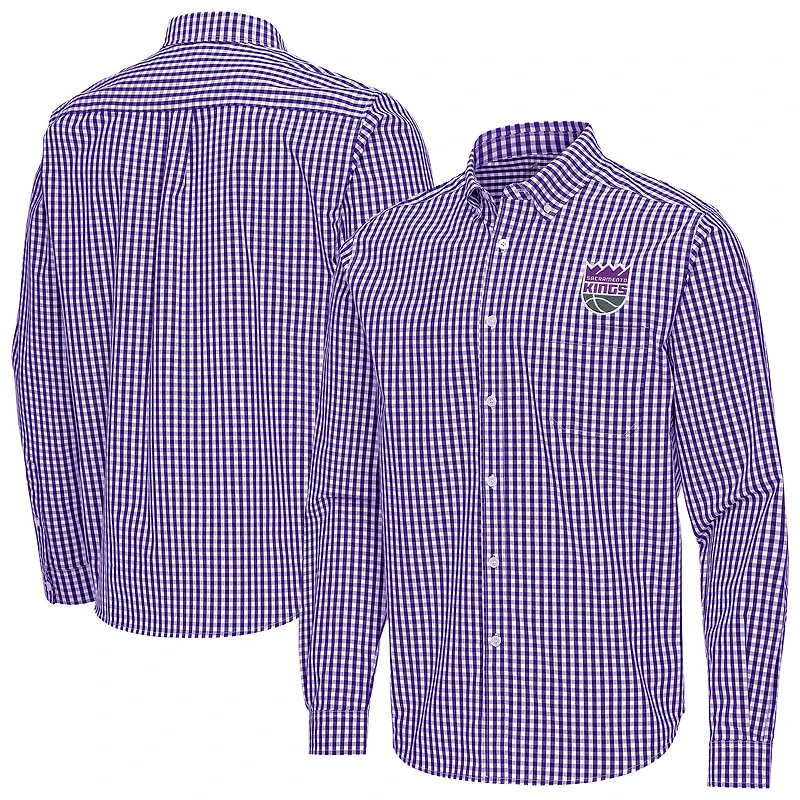 Men's Antigua Purple Sacramento Kings Ellis Woven Tri-Blend Button-Down Shirt