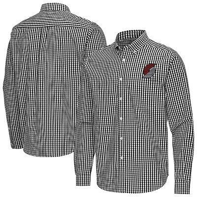 Men's Antigua Black Portland Trail Blazers Ellis Woven Tri-Blend Button-Down Shirt