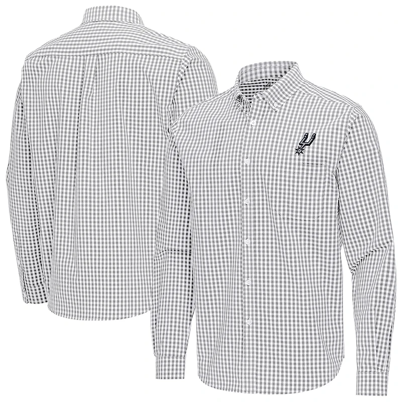 Men's Antigua San Antonio Spurs Ellis Woven Tri-Blend Button-Down Shirt