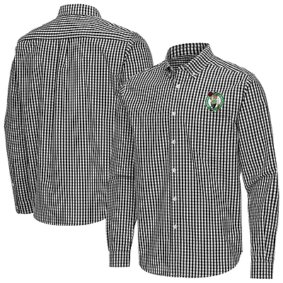 Men's Antigua Black Boston Celtics Ellis Woven Tri-Blend Button-Down Shirt