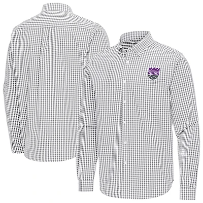 Men's Antigua Gray Sacramento Kings Ellis Woven Tri-Blend Button-Down Shirt