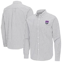 Men's Antigua Gray Sacramento Kings Ellis Woven Tri-Blend Button-Down Shirt