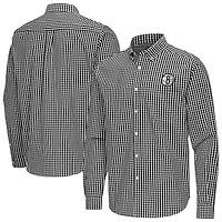 Men's Antigua Black Brooklyn Nets Ellis Woven Tri-Blend Button-Down Shirt