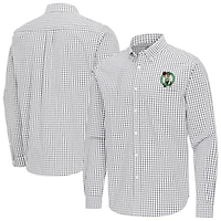 Men's Antigua Gray Boston Celtics Ellis Woven Tri-Blend Button-Down Shirt