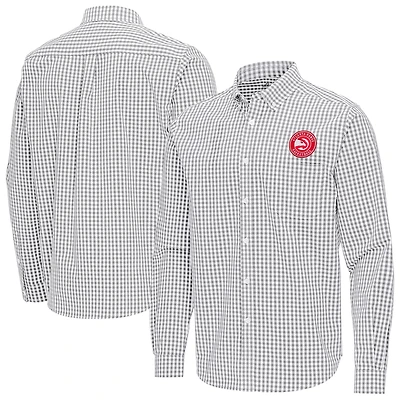 Men's Antigua Gray Atlanta Hawks Ellis Woven Tri-Blend Button-Down Shirt