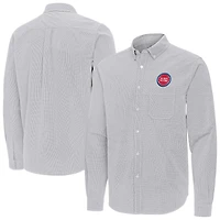 Men's Antigua Detroit Pistons Porter Woven Long Sleeve Button-Down Shirt