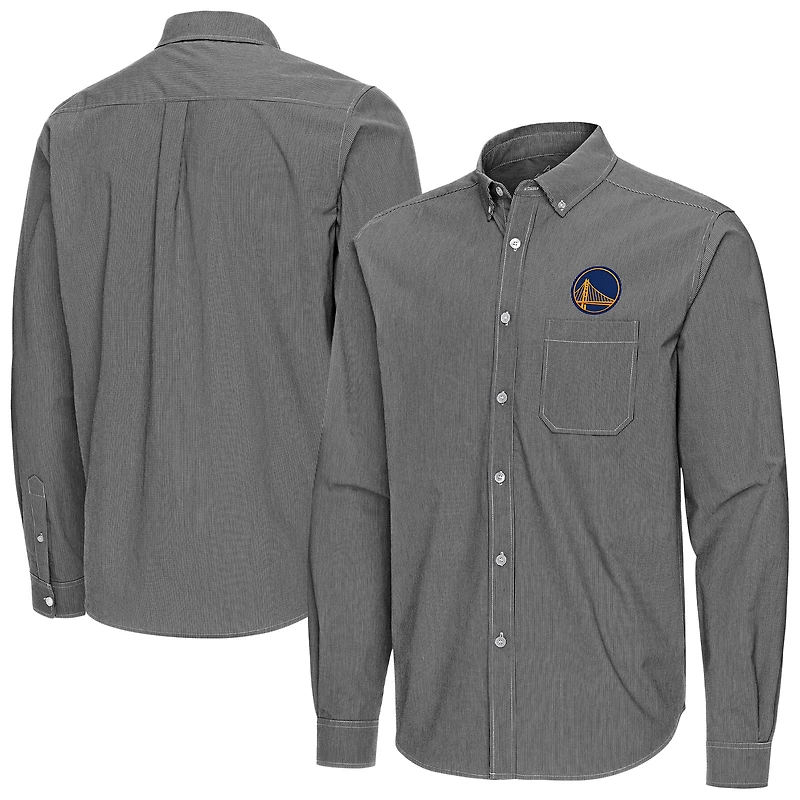 Men's Antigua Black Golden State Warriors Porter Woven Long Sleeve Button-Down Shirt