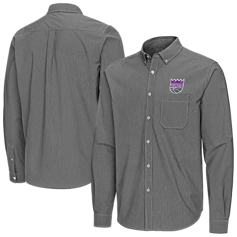 Men's Antigua Black Sacramento Kings Porter Woven Long Sleeve Button-Down Shirt